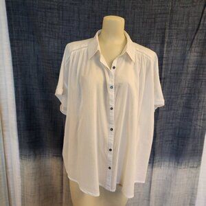 Sundance W XL White Cotton Tissue Oversized Short Sleeve Shirt W/ Trim A252